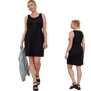 Torrid Black Henley Tank Dress Jersey Snap Front Mini With Pockets Sz 3X